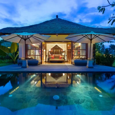 018 Kaba Kaba Estate – Beringkit master bedroom exterior at night Villa Kaba Kaba Estate - Villa Gallery