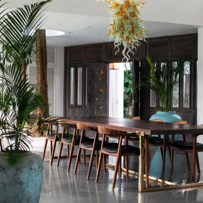 10. Dining room with blown glass chandelier_17_11zon Villa Kasianda Estate - Villa Gallery