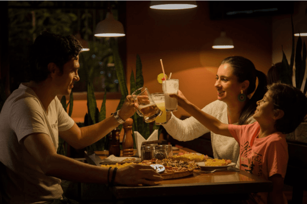 Family dinner in restaurant