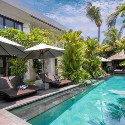 Villa nikaia garden area with pool view
