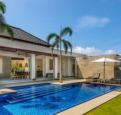 Family-friendly Villa Waha in Canggu, Bali with kids’ room, pool fence, and modern tropical design