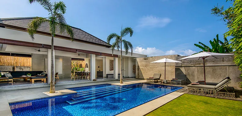2 Family-friendly Villa Waha in Canggu, Bali with kids’ room, pool fence, and modern tropical design