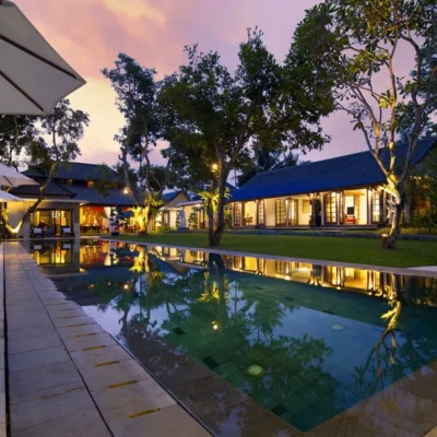 27-Villa San – Pool and villa at dusk 2 Villa San - Villa Gallery