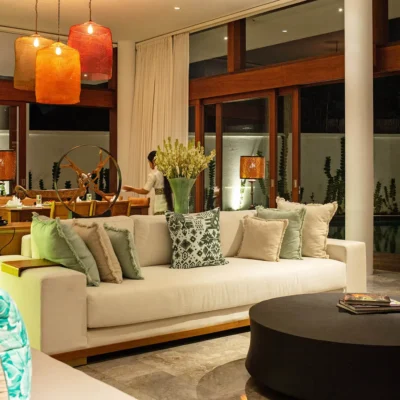 Living area at night Villa Indrani - Villa Gallery