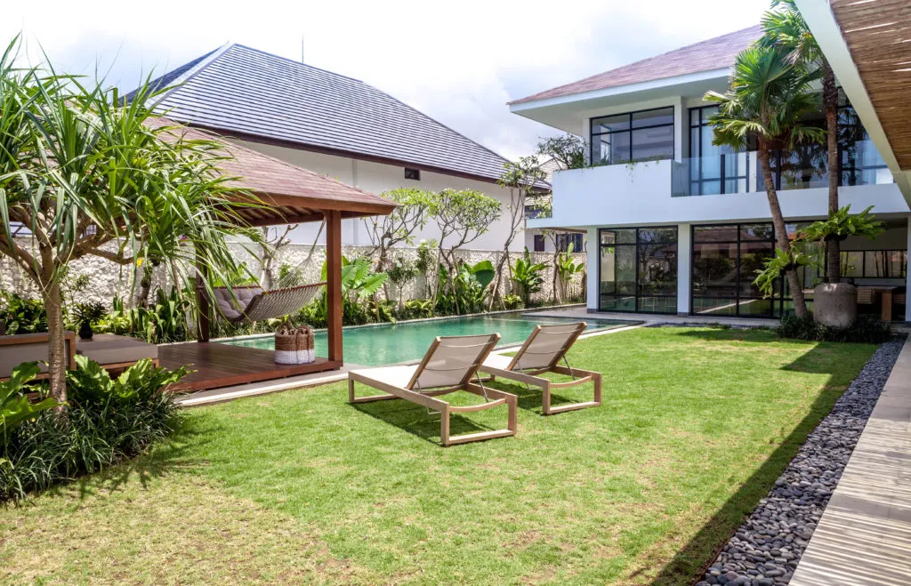 Family bunk room with two double beds and play zone at Villa Nonnavana, Canggu