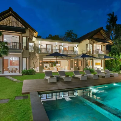 Seseh Beach Villa II – The villa lit up at night ota Seseh Beach Villa Estate - Villa Gallery