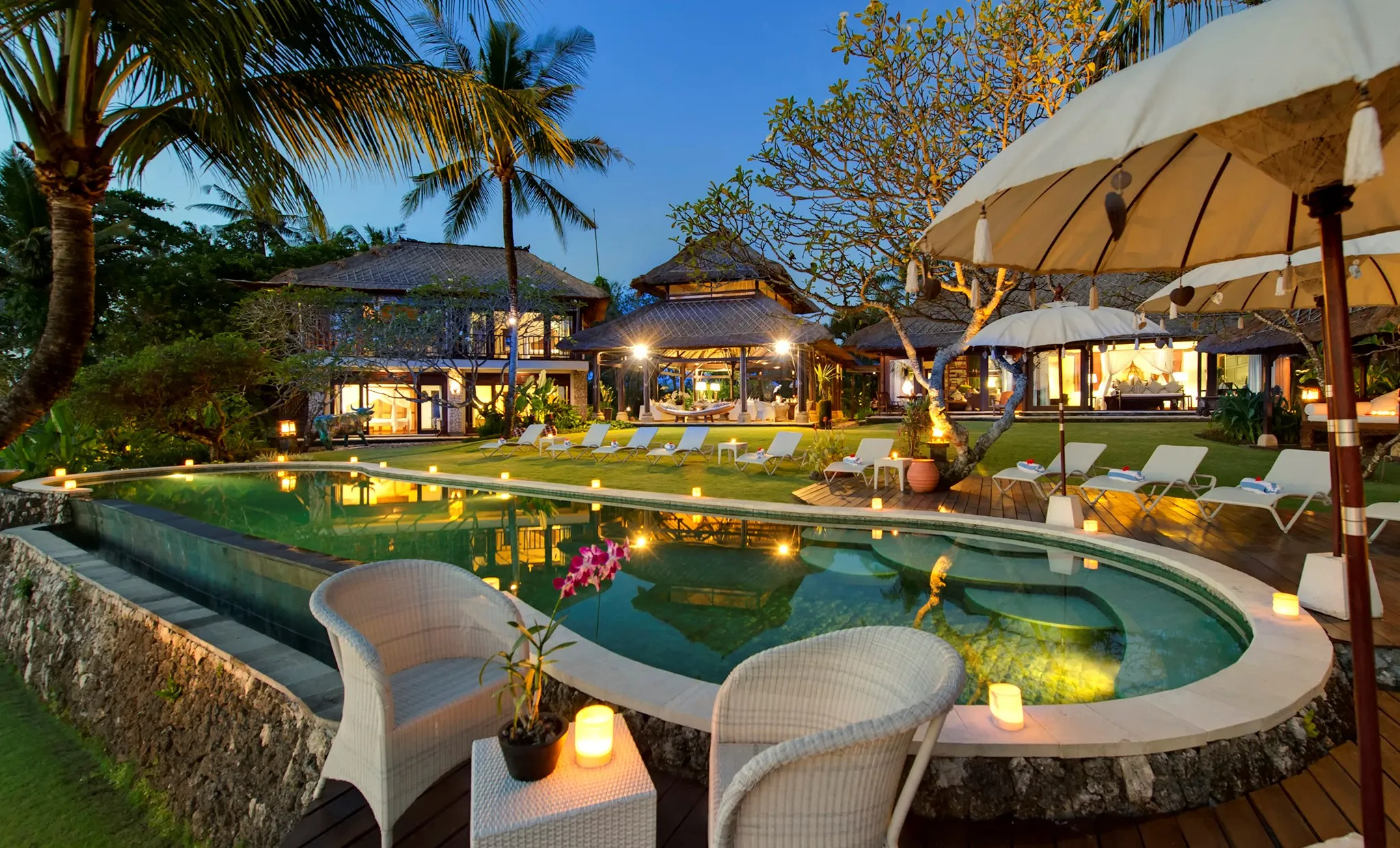 Villa Sungai Tinggi – Poolside in the evening copy Villa Sungai Tinggi - Main Villa